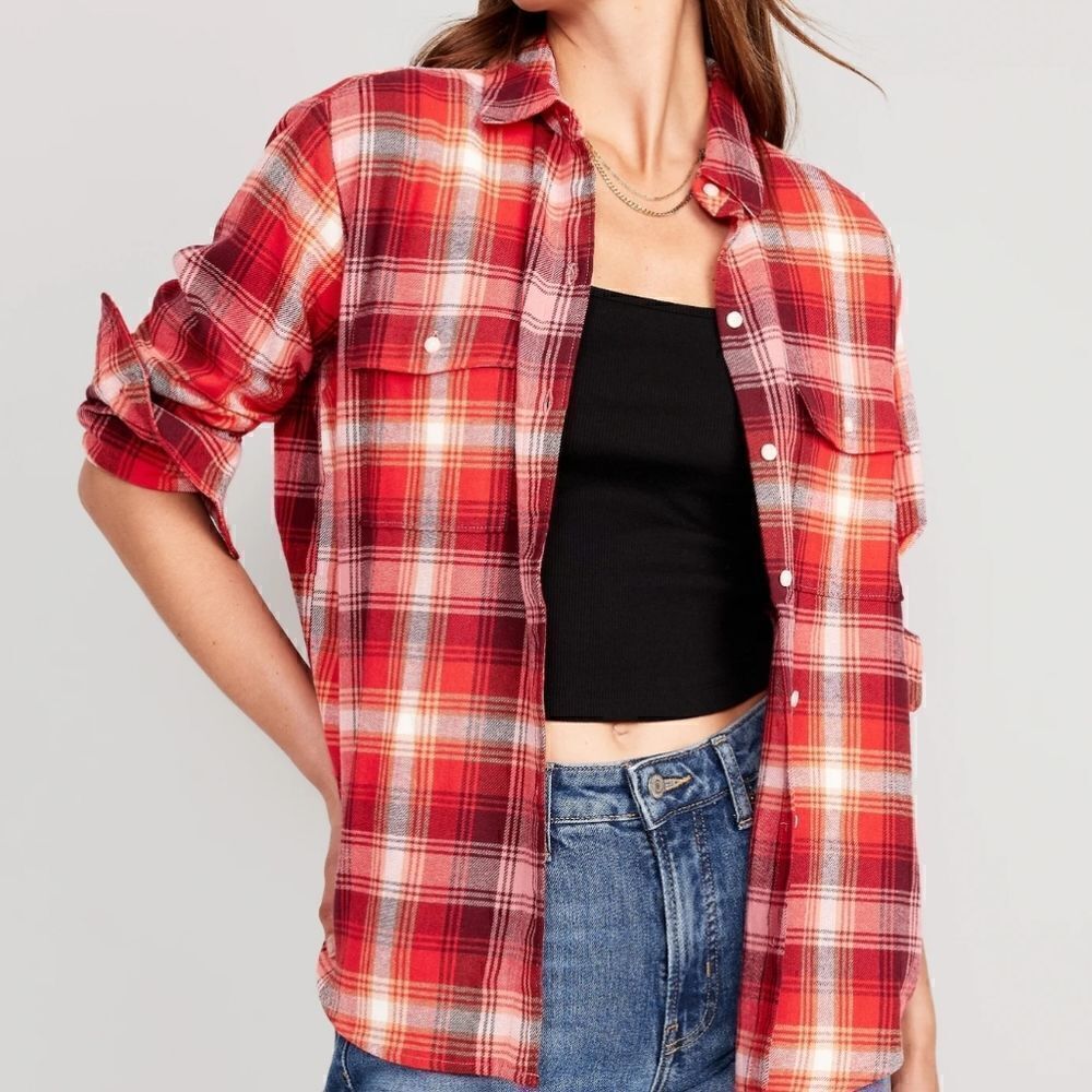 2057 NWT Old Navy Loose Flannel Boyfriend Shirt for Women Size Small Tall